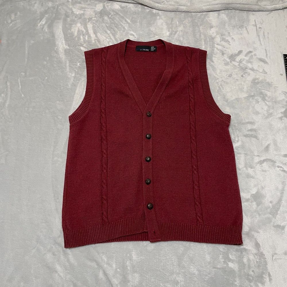 Vtg‎ Bill Blass Vest Mens Extra Large Red Burgundy Cable Knit Fisherman Made USA